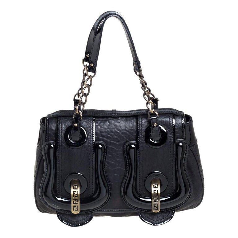 Fendi Black Leather and Patent Leather B Bis Shoulder Bag at 1stDibs