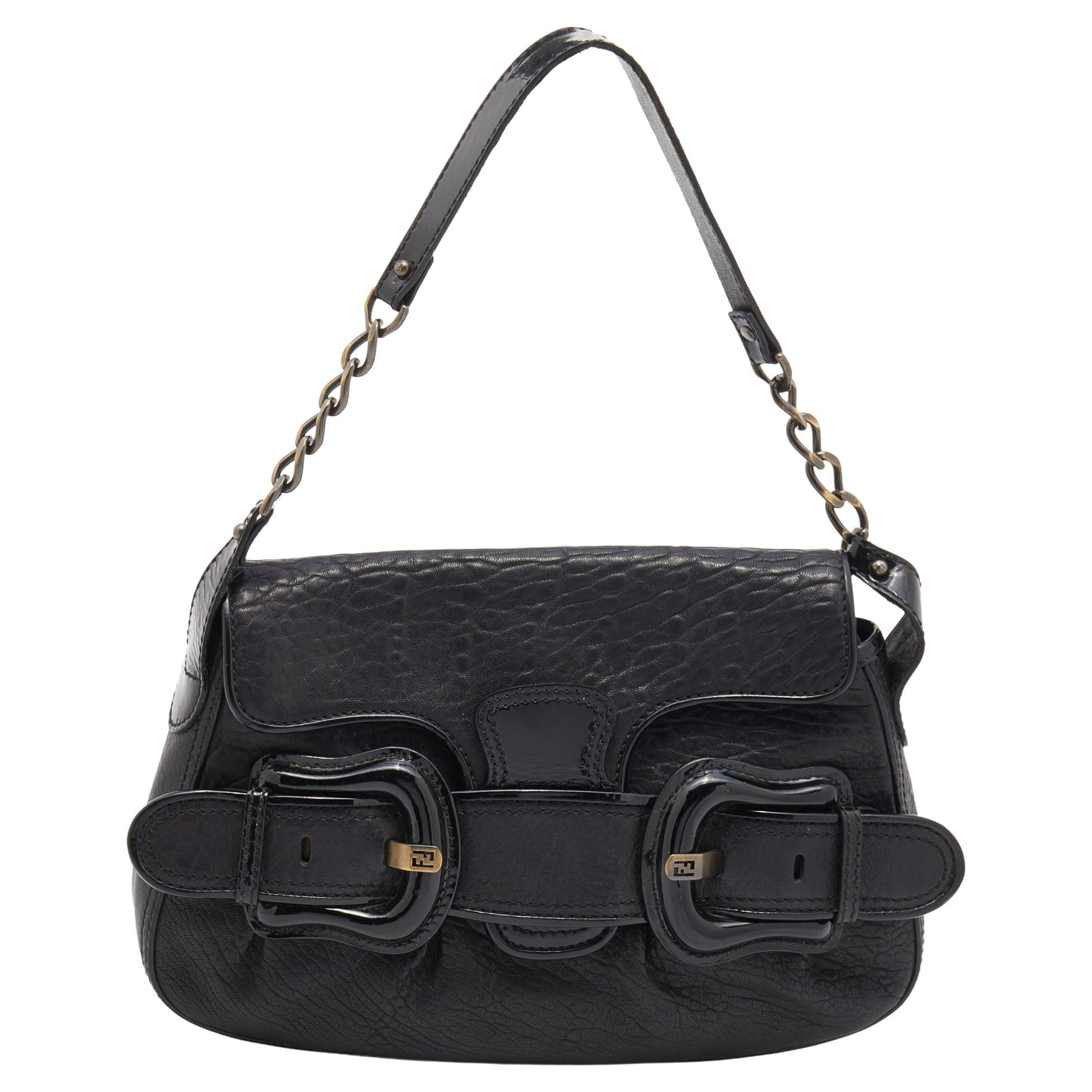 Fendi Black Calfskin Leather Shoulder Bag For Sale at 1stDibs