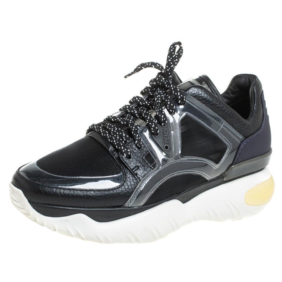 Fendi Black Leather And PVC Fancy Sneaker Size 38 at 1stDibs