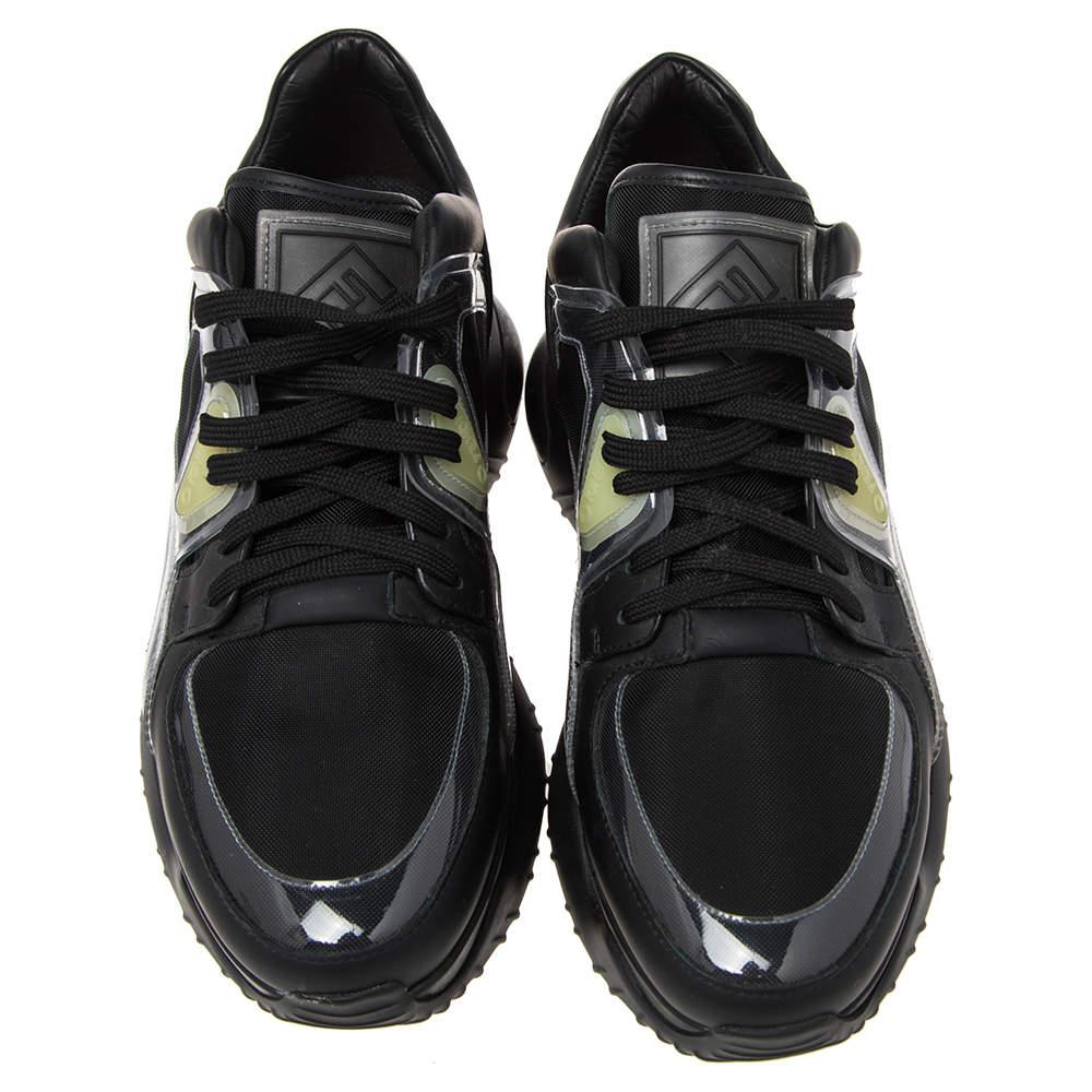 Fendi Black Leather And PVC Lace Up Sneakers Size 41 In Excellent Condition In Dubai, Al Qouz 2