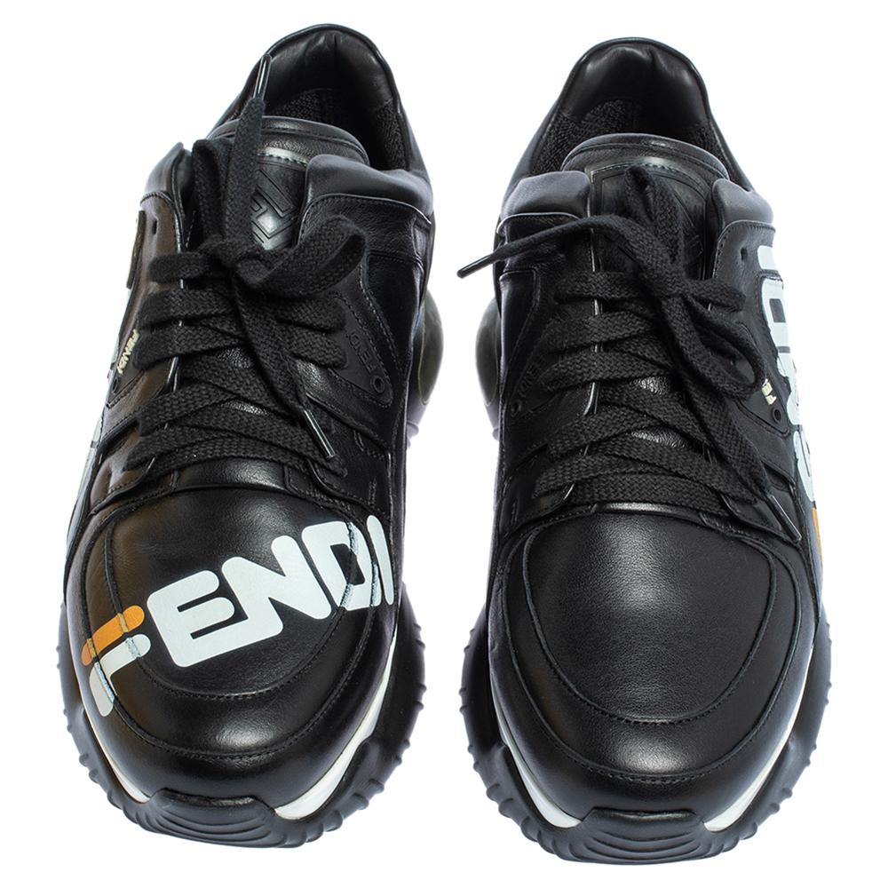 Fendi Low Top Turnschuhe aus schwarzem Leder und Gummi Fendi-Fila Mania Logo Größe 40 (Schwarz)