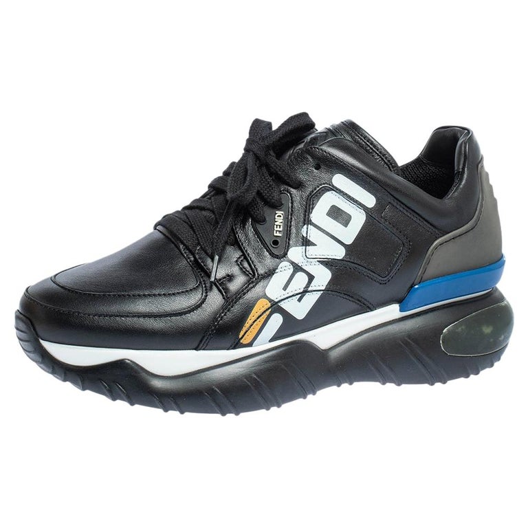 Fendi Black Leather And Rubber Fendi-Fila Mania Logo Low Top