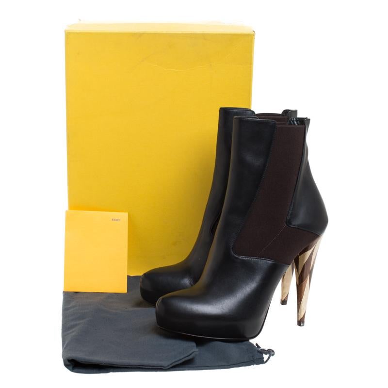 Fendi Black Leather And Stretch Fabric Platform Ankle Boots Size 40 3