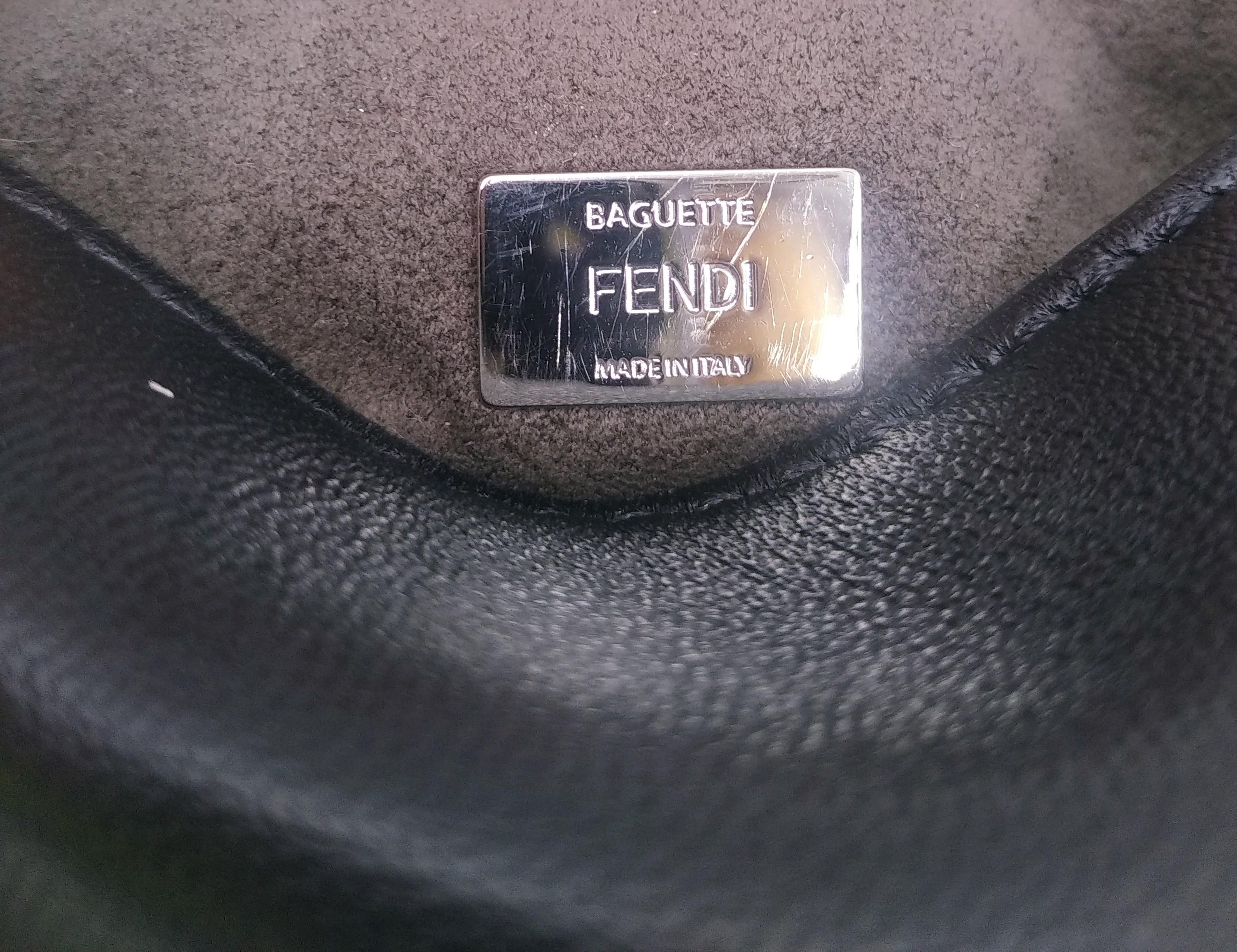 Fendi Black Leather and yellow Fox Fur Micro Buggie Monster Baguette Bag For Sale 3