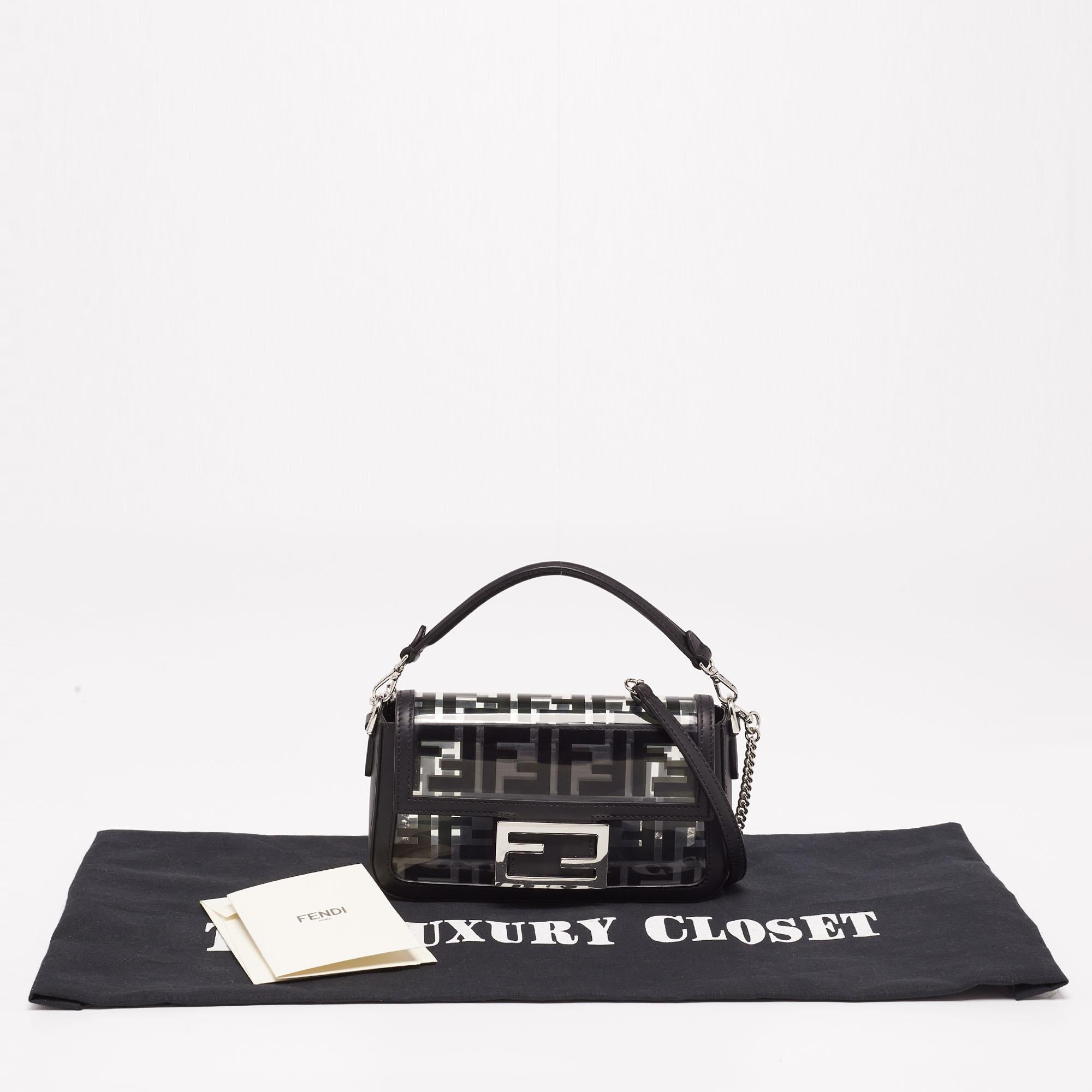 Fendi Black Leather and Zucca PVC Mini Baguette Bag 7