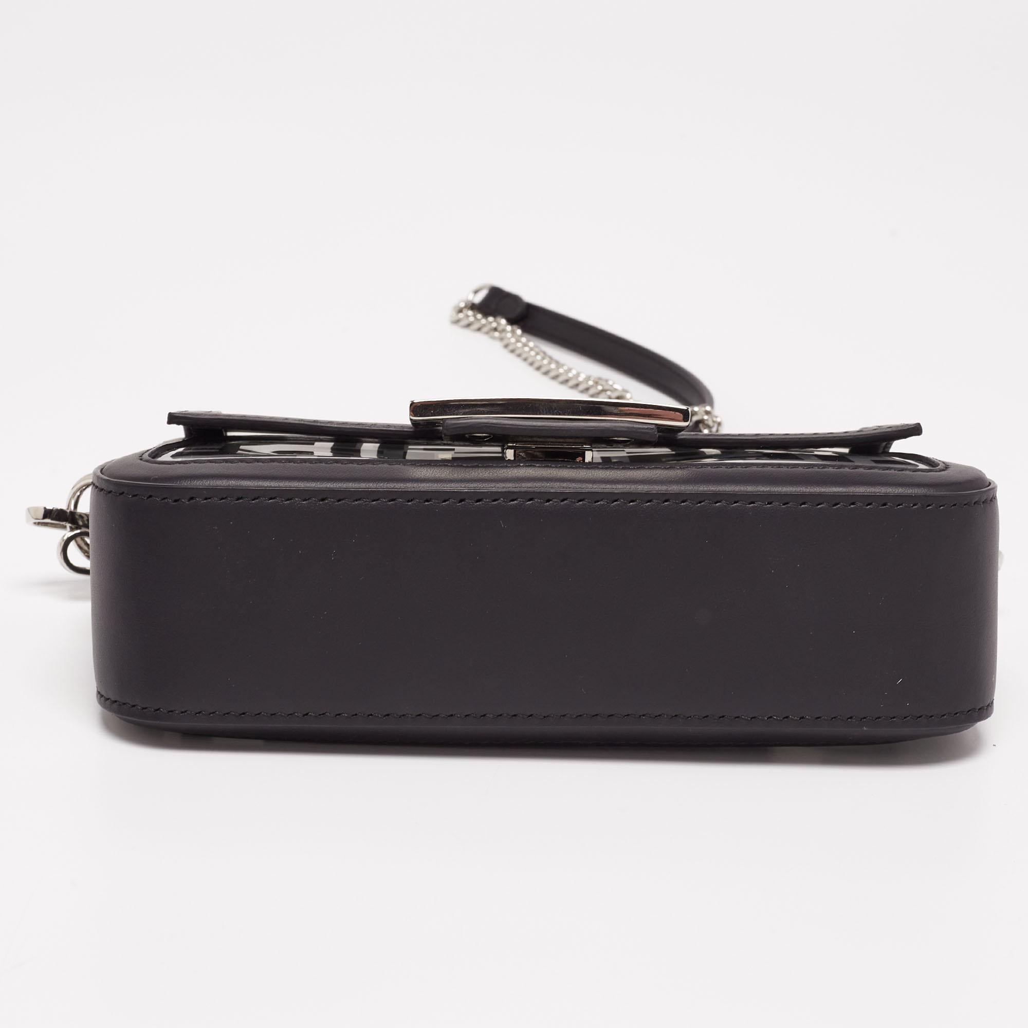 Fendi Black Leather and Zucca PVC Mini Baguette Bag 1