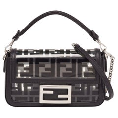 Used Fendi Black Leather and Zucca PVC Mini Baguette Bag