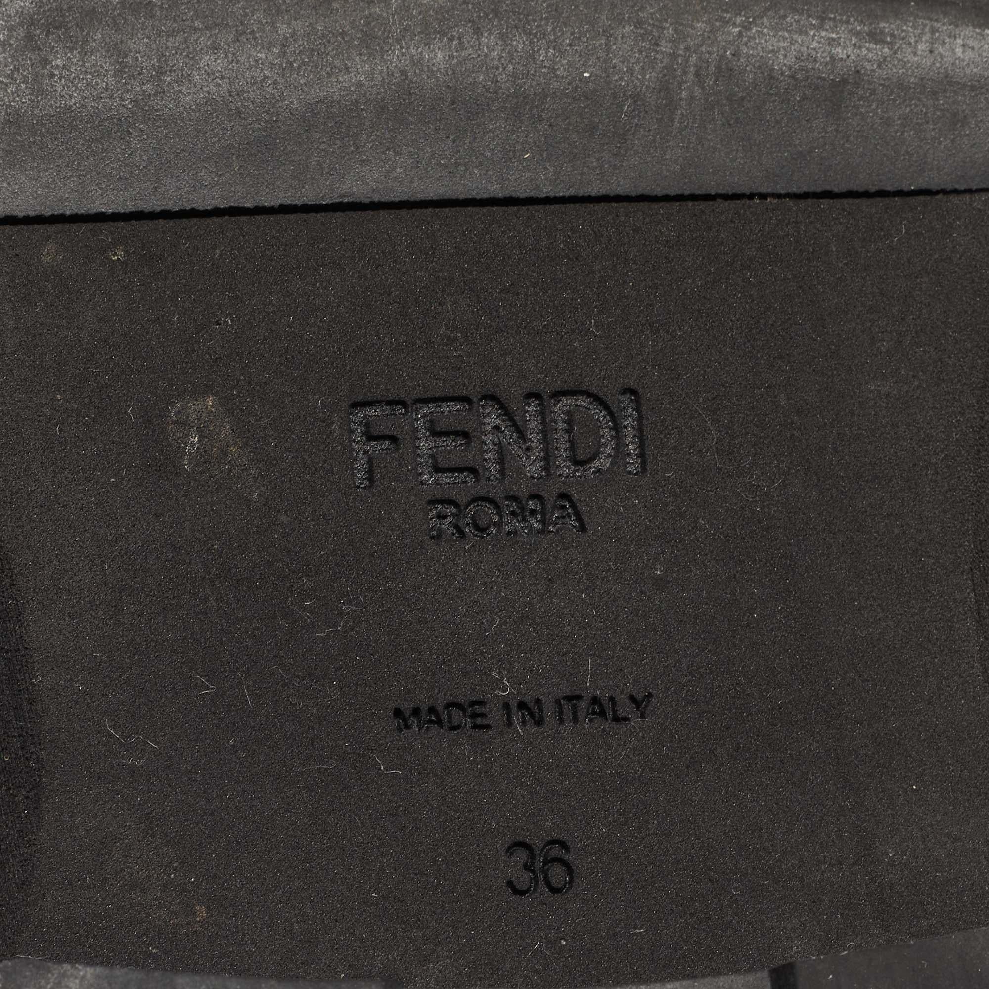 Fendi Black Leather and Zucca Stretch Fabric Rockoko Combat Boots Size 36 In Good Condition In Dubai, Al Qouz 2