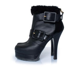 Fendi, black leather ankle boots with shearling