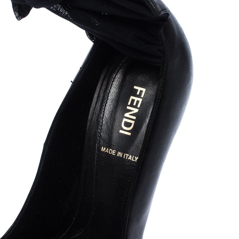 Fendi Black Leather Ankle Warp Peep Toe Pumps Size 36.5 4