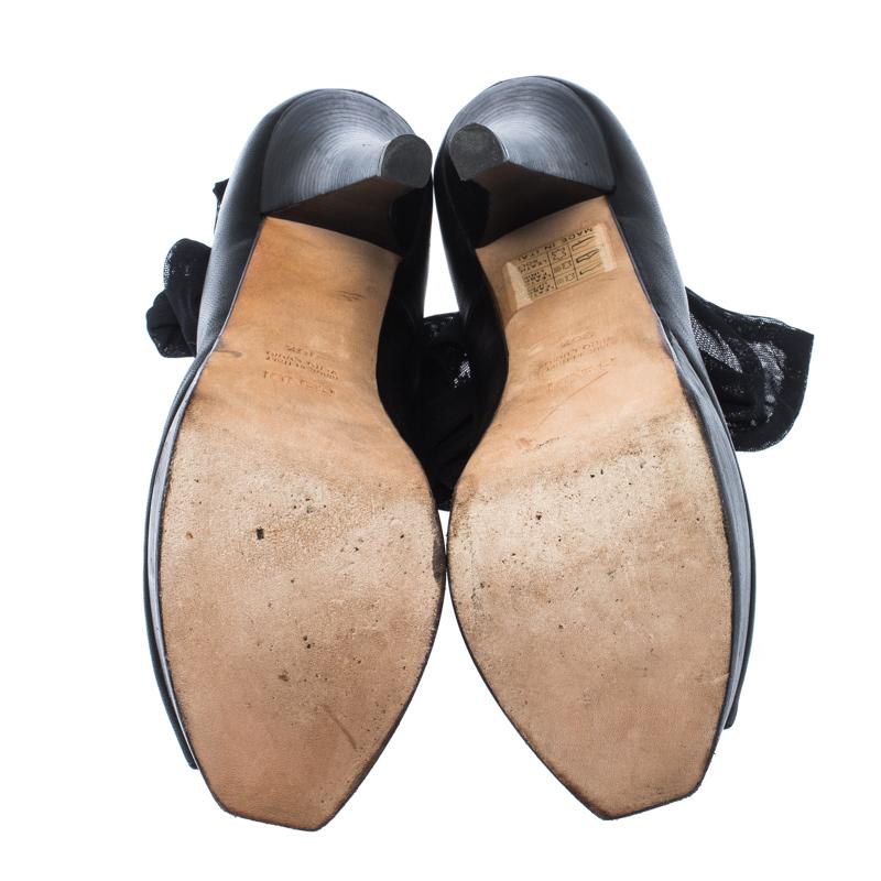 Fendi Black Leather Ankle Warp Peep Toe Pumps Size 36.5 5