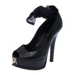 Fendi Black Leather Ankle Warp Peep Toe Pumps Size 36.5