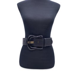 Fendi Black Leather B Buckle Wide Belt Patent Leather Size 75/30