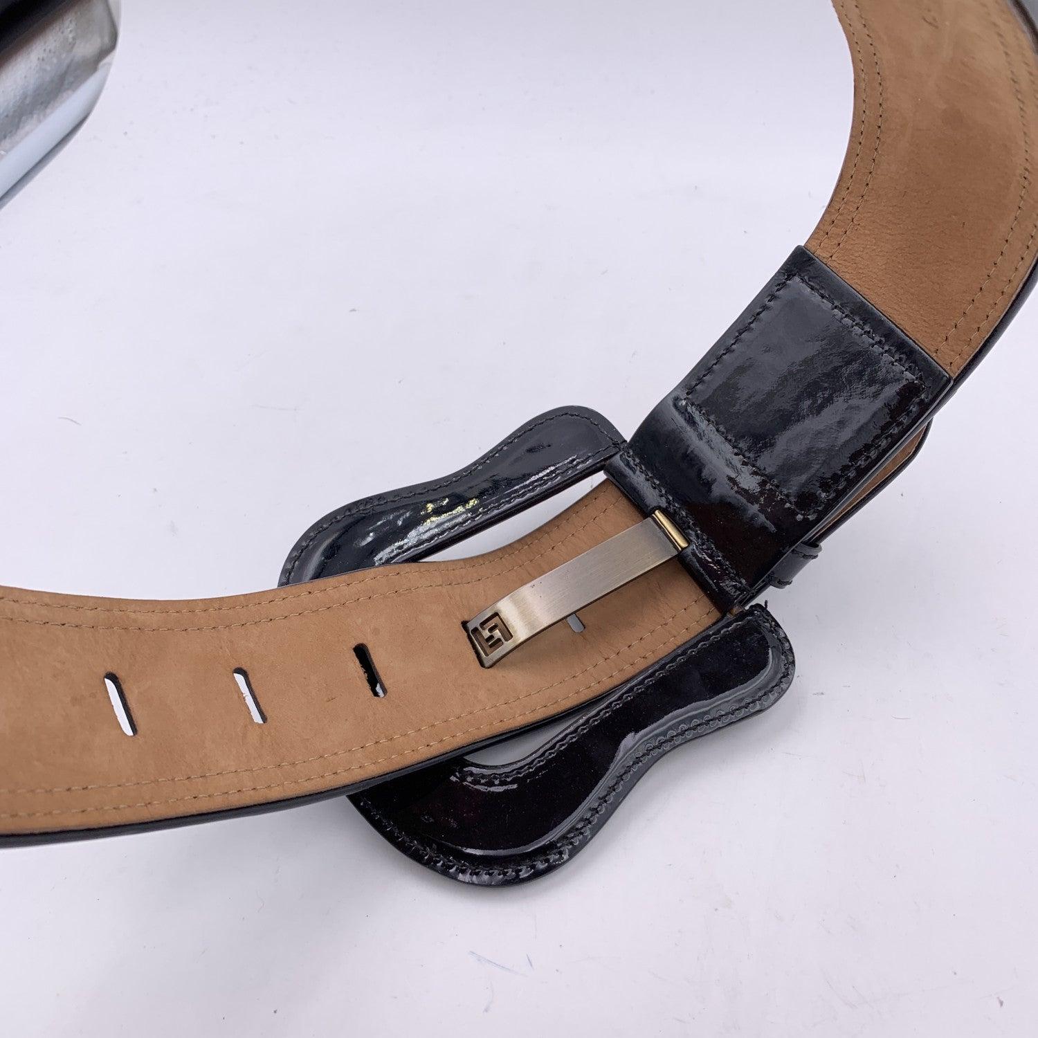 Fendi Black Leather B Buckle Wide Belt Patent Leather Size 75/30 1