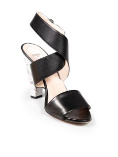 Fendi Black Leather Birds Of Paradise Sandals Size IT 38