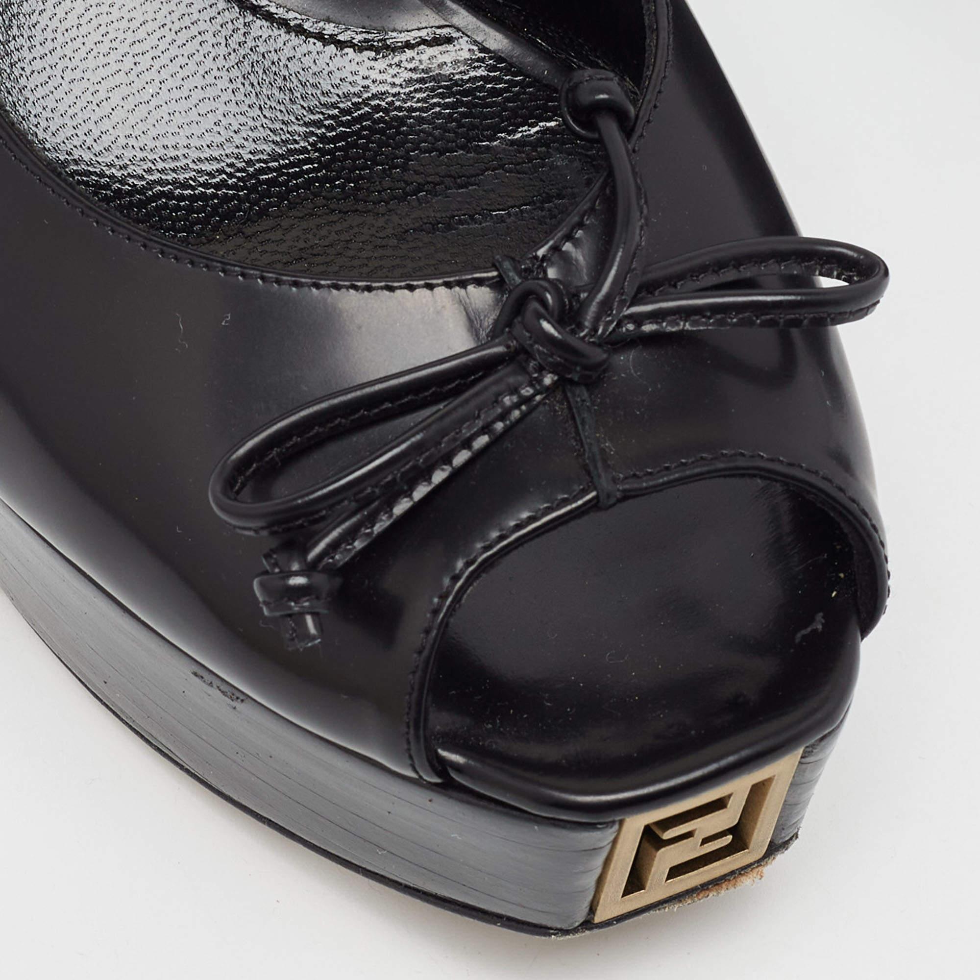 Fendi Black Leather Bow Fendista Slingback Pumps Size 37 1