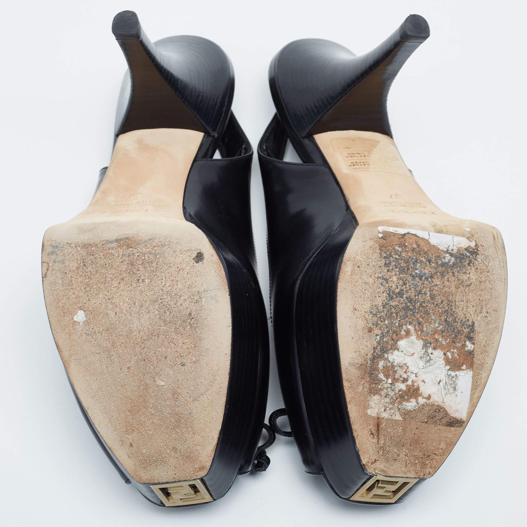 Fendi Black Leather Bow Fendista Slingback Pumps Size 37 3