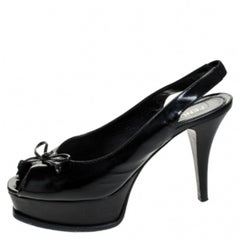 Fendi Black Leather Bow Peep Toe Slingback Platform Sandals Size 39