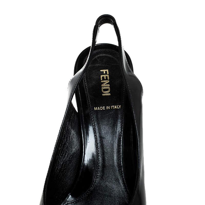 Fendi Black Leather Bow Peep Toe Slingback Platform Sandals Size 39 3