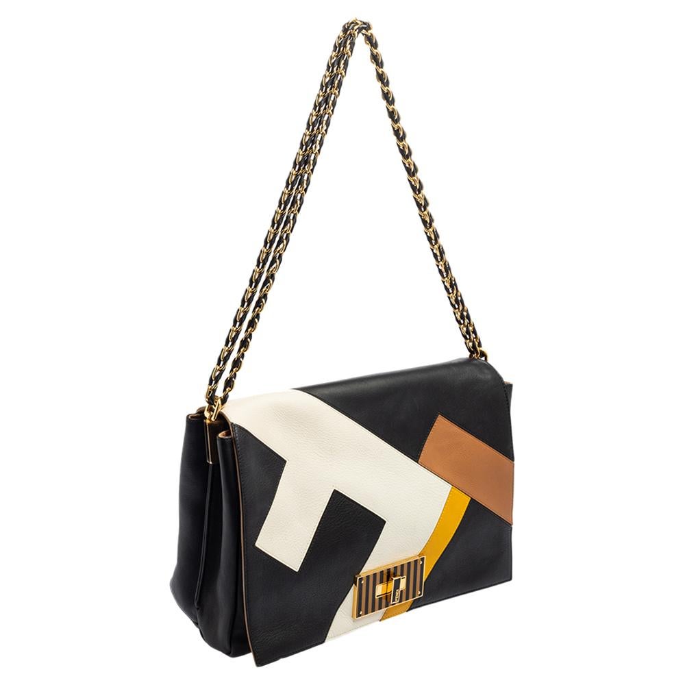 Fendi Black Leather Claudia Chain Shoulder Bag 6