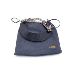 Fendi Black Leather Collar and Silver Metal Cuban Chain Necklace