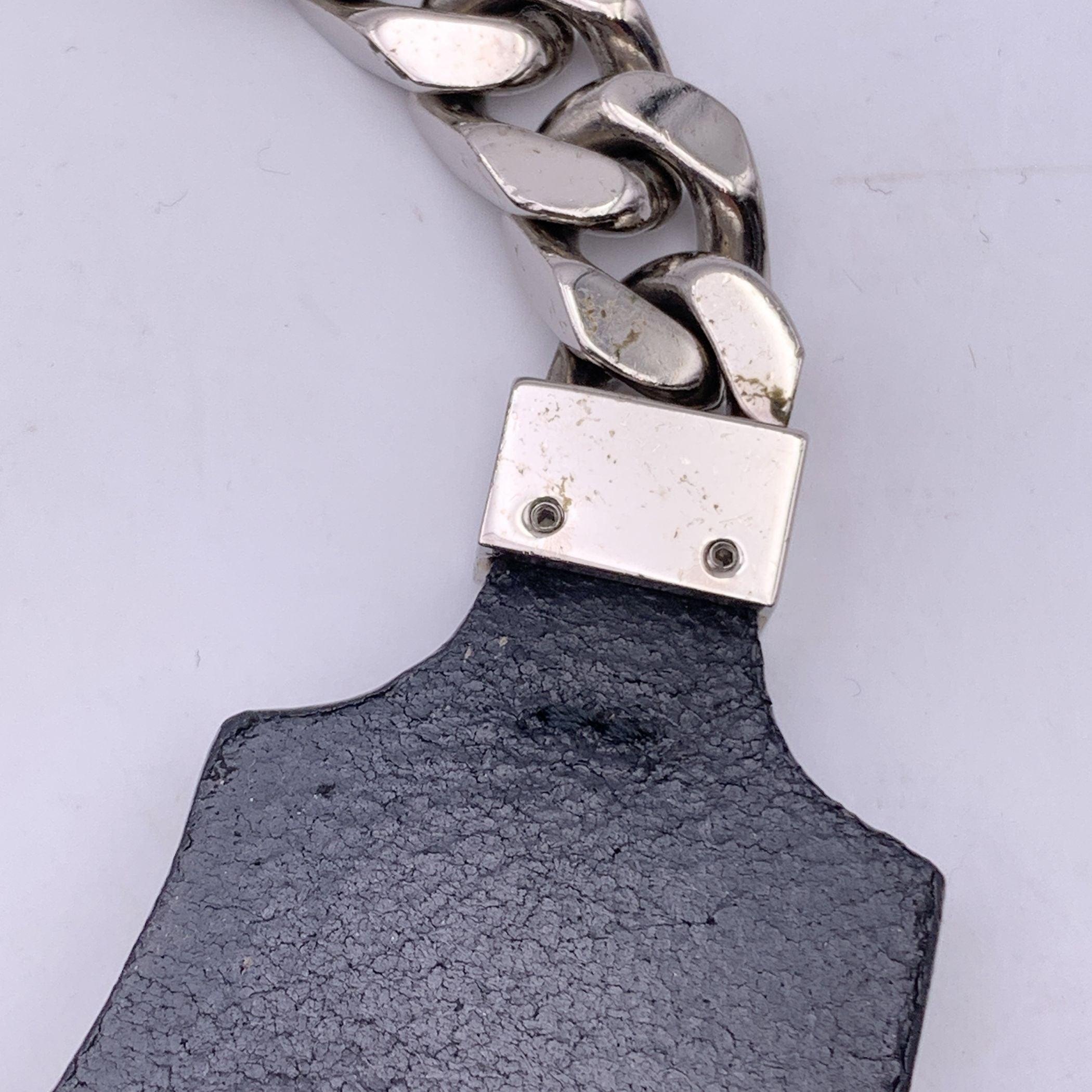 Fendi Black Leather Collar and Silver Metal Cuban Chain Necklace 2