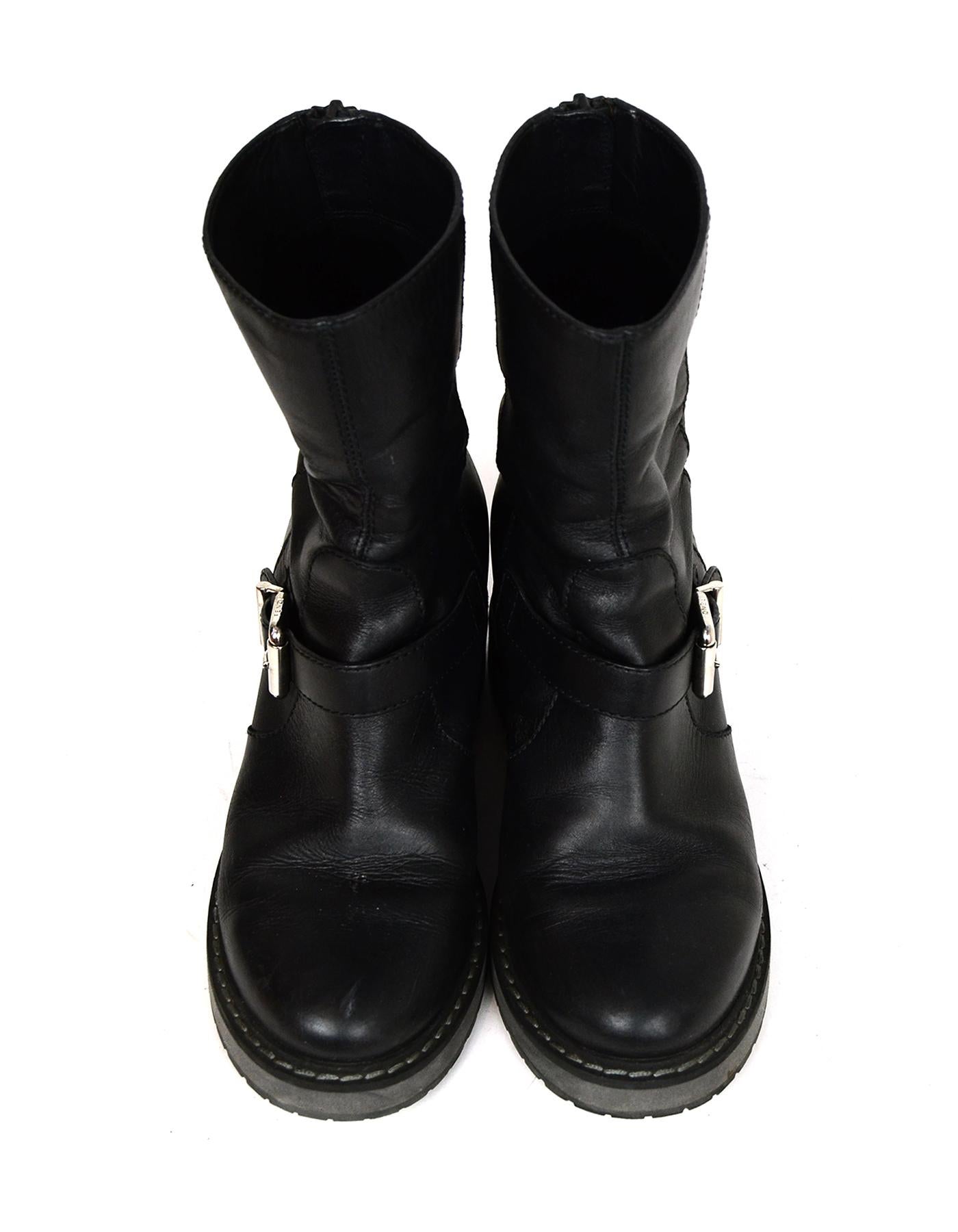 Women's Fendi Black Leather Concealed Wedge Boot sz 38.5