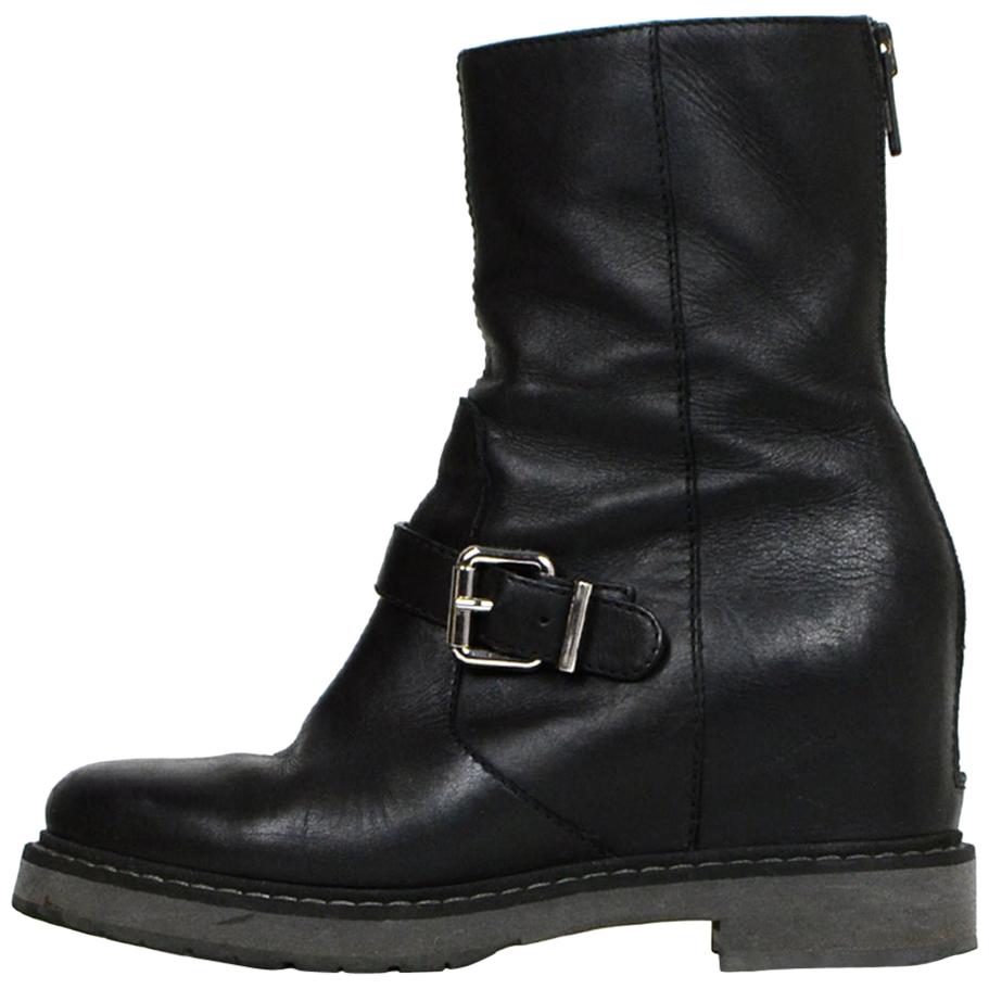 Fendi Black Leather Concealed Wedge Boot sz 38.5