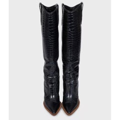 Fendi Black Leather Cowboy Boots - Size 37