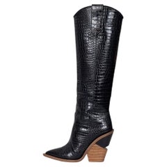 Fendi Black Leather Cowboy Boots - Size 37