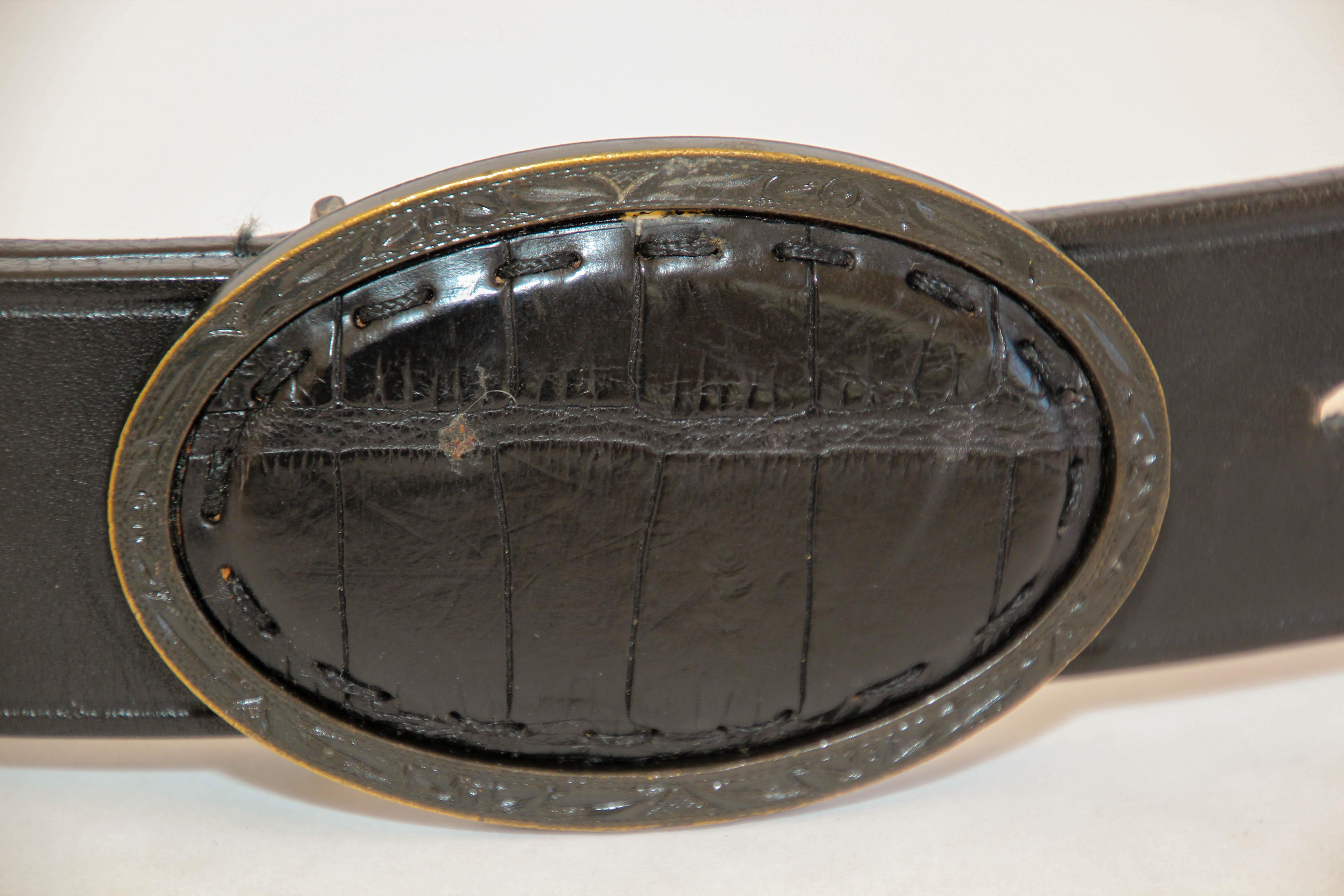FENDI Cowboygürtel aus schwarzem Leder mit Krokodil. im Zustand „Gut“ im Angebot in North Hollywood, CA