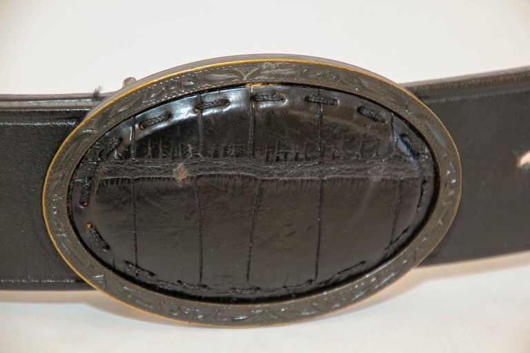 Fendi Black Leather Belt with Oversized Buckle Marked size: 80 / 32 FENDI Black Leather Crocodile Cowboy Belt. For Sale at 1stDibs main image 4
