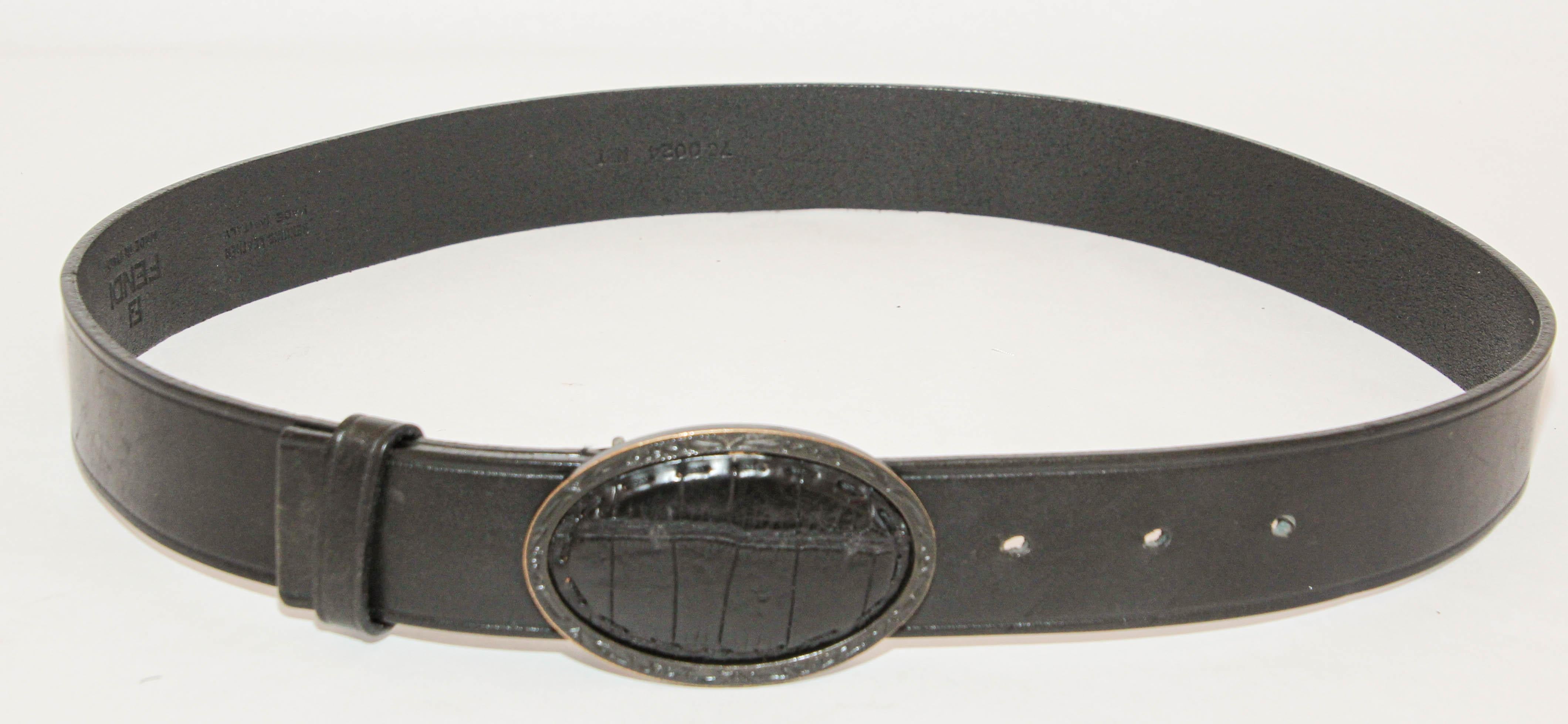 FENDI Black Leather Crocodile Cowboy Belt. For Sale 1