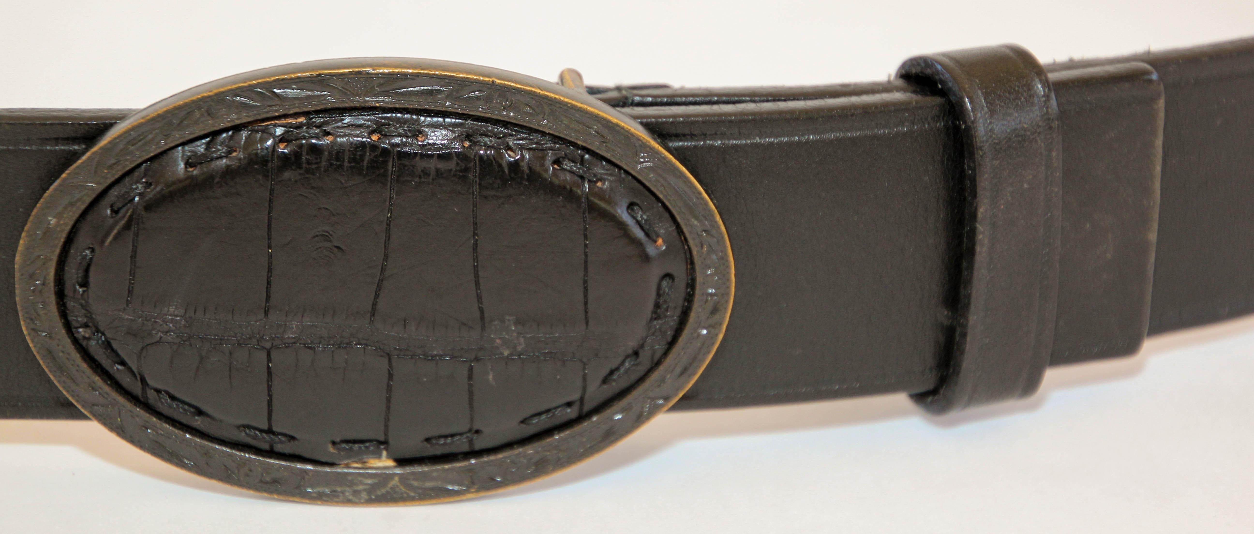 FENDI Black Leather Crocodile Cowboy Belt. For Sale 3