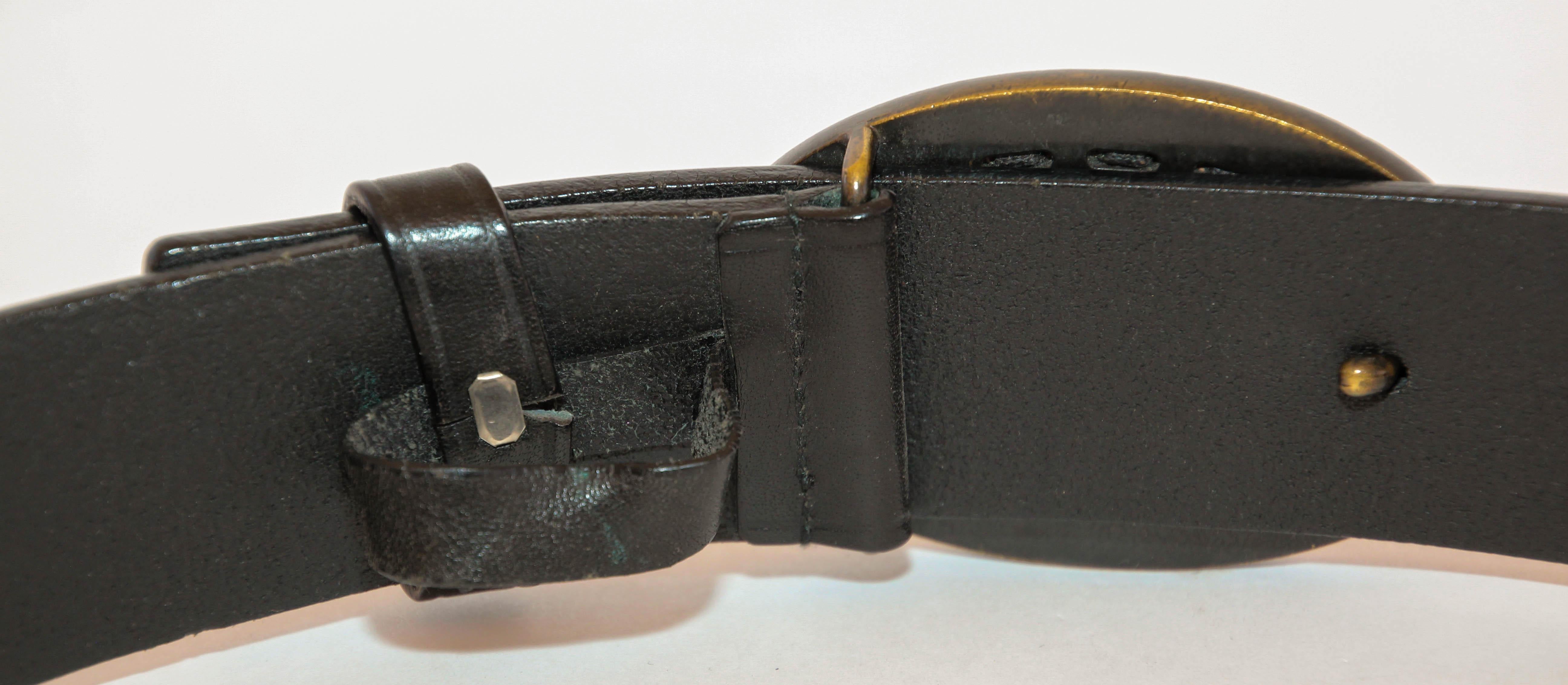 FENDI Black Leather Crocodile Cowboy Belt. For Sale 4