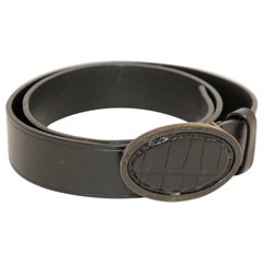 FENDI Black Leather Crocodile Cowboy Belt.