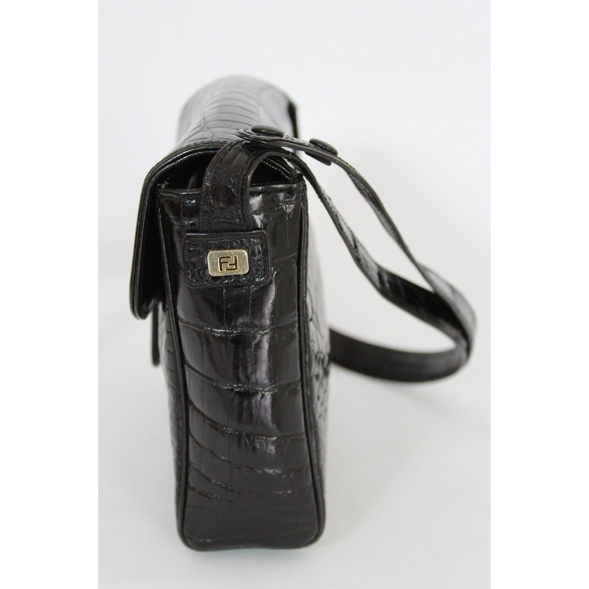 Women's Fendi Black Leather Crocodile Print Shoulder Bag 1970s Vintage For Sale