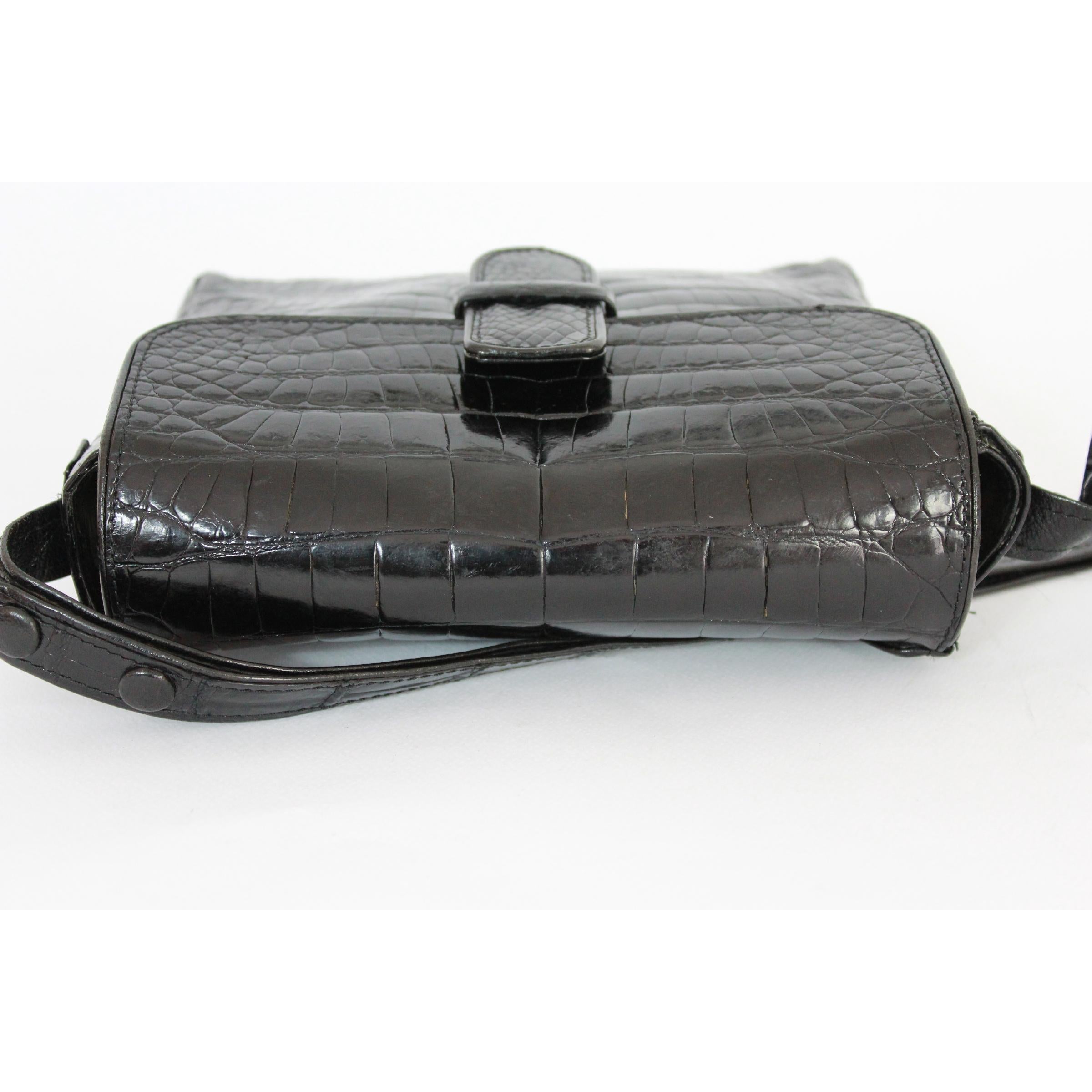 Fendi Black Leather Crocodile Print Shoulder Bag 1970s Vintage For Sale 2
