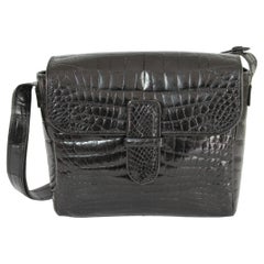 Fendi Black Leather Crocodile Print Shoulder Bag 1970s Vintage