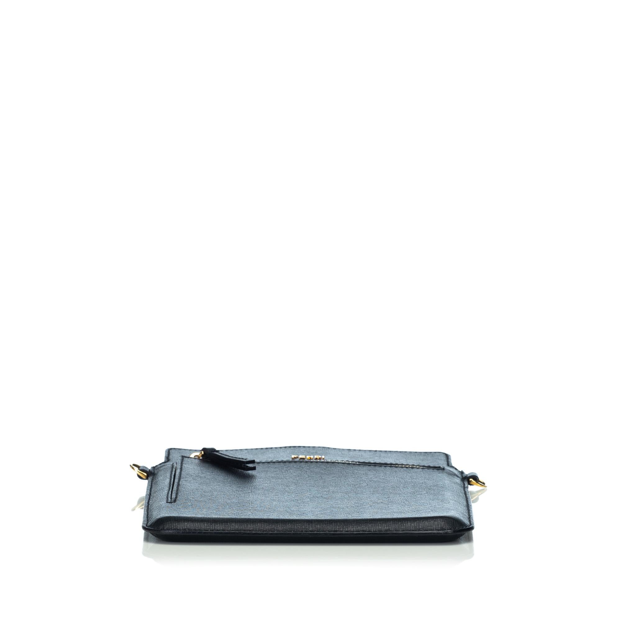 Fendi Black  Leather Crossbody Bag Italy w/ Dust Bag In Good Condition For Sale In Orlando, FL
