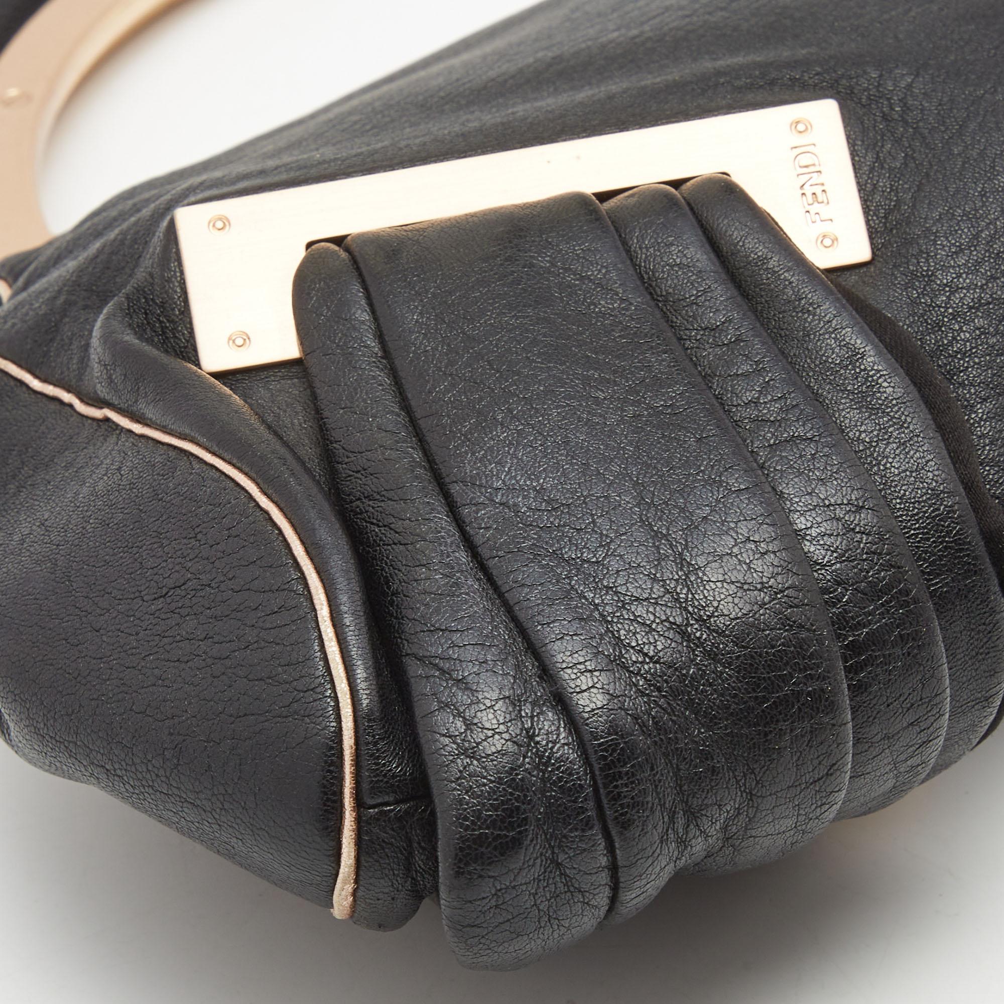 Fendi Black Leather Cut Out Handle Clutch Bag 6