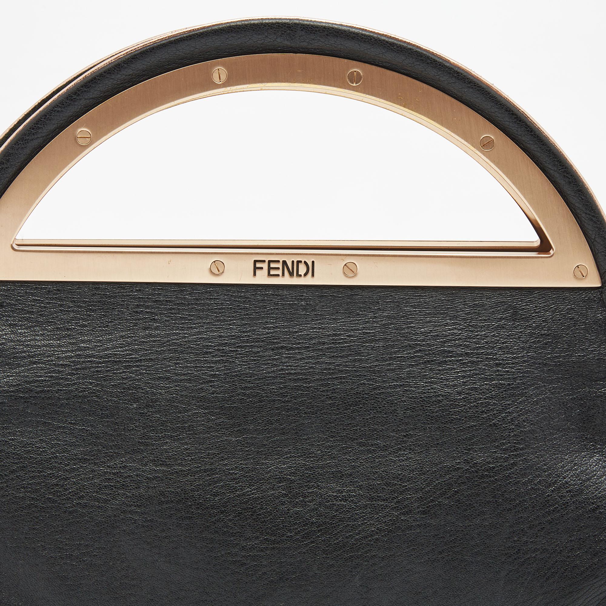 Fendi Black Leather Cut Out Handle Clutch Bag 9