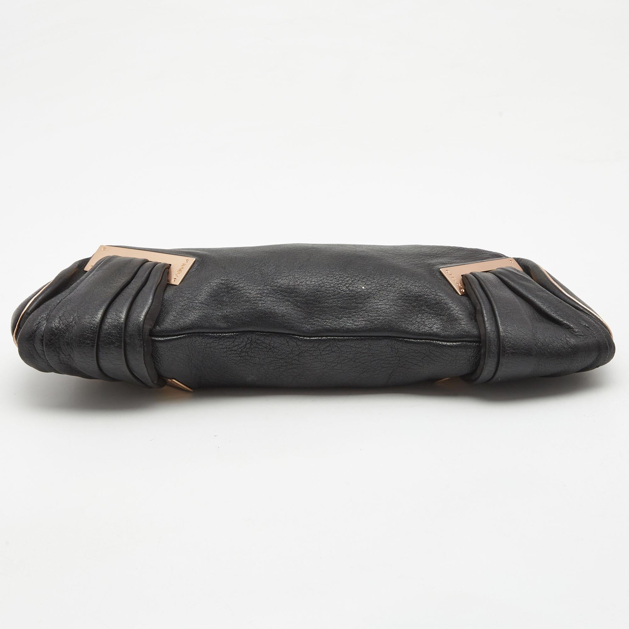 Women's Fendi Black Leather Cut Out Handle Clutch Bag