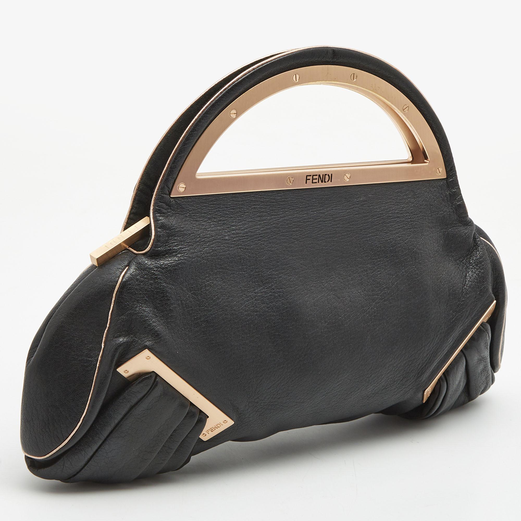 Fendi Black Leather Cut Out Handle Clutch Bag 3