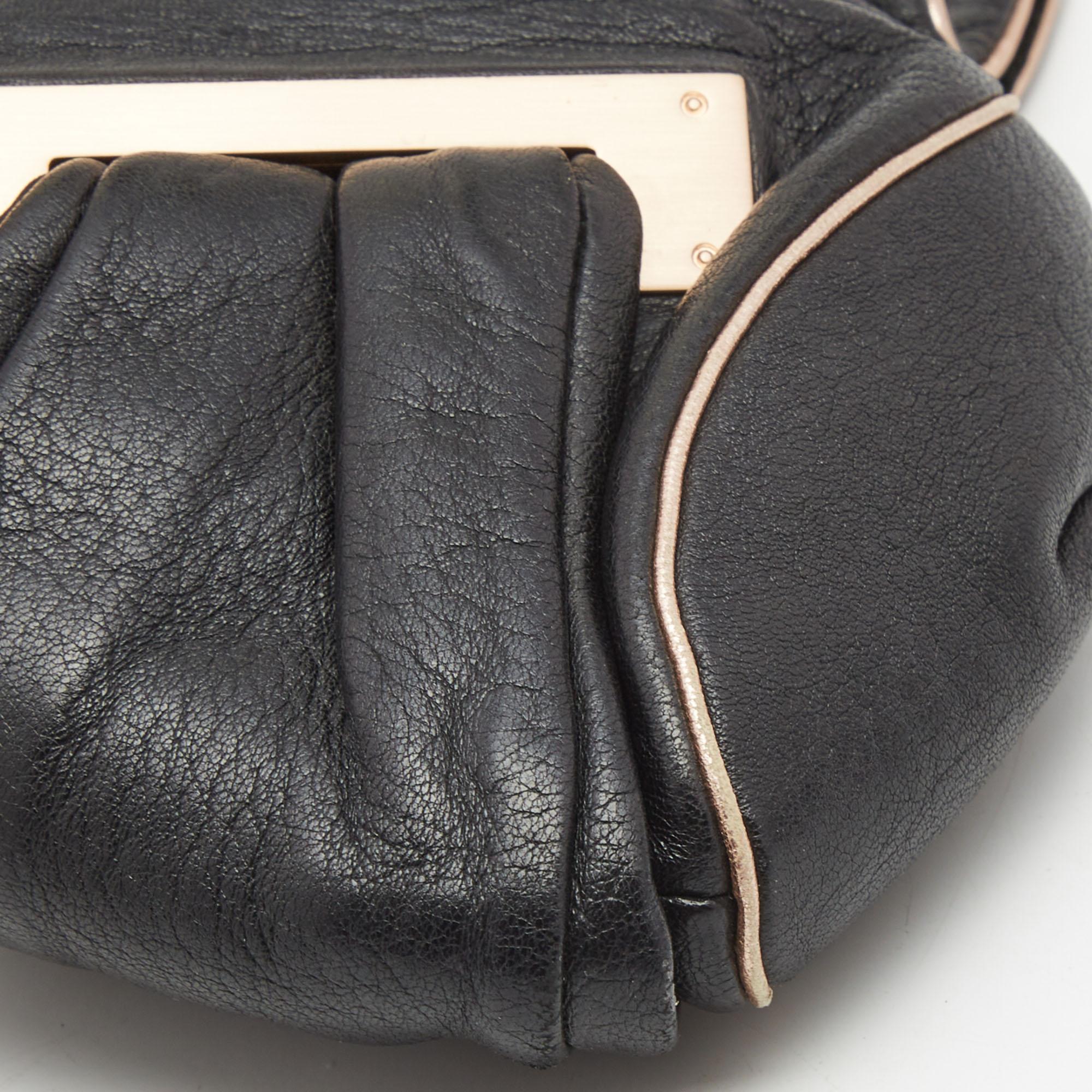 Fendi Black Leather Cut Out Handle Clutch Bag 4