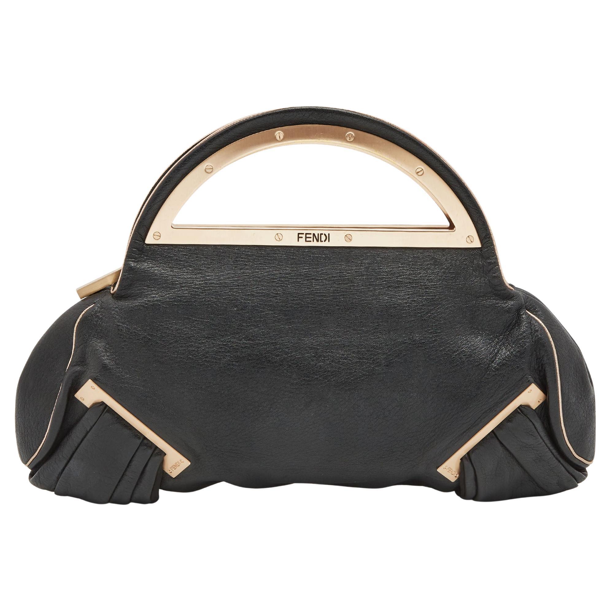 Fendi Black Leather Cut Out Handle Clutch Bag