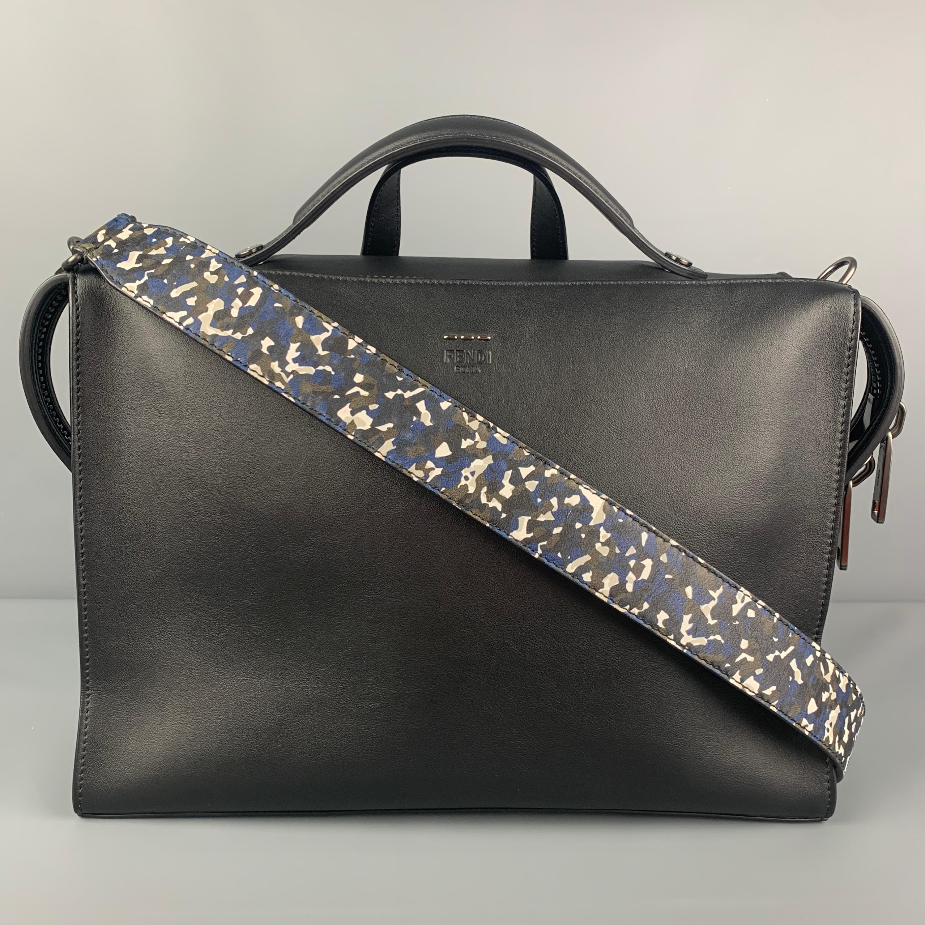 FENDI Black Leather Double Handle Selleria 7VA400 Briefcase In New Condition In San Francisco, CA