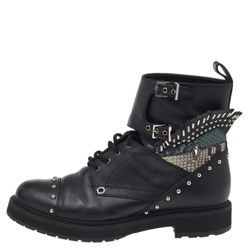 Fendi Black Leather Embellished Buckle Strap Ankle Boots Size 37 For Sale 1