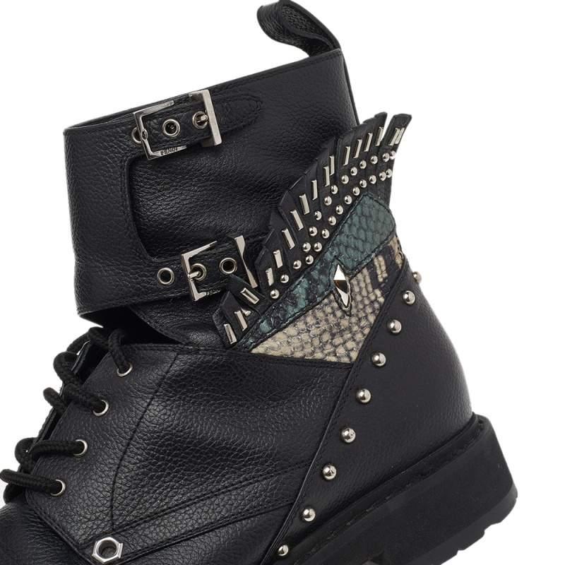Fendi Black Leather Embellished Buckle Strap Ankle Boots Size 37 For Sale 2