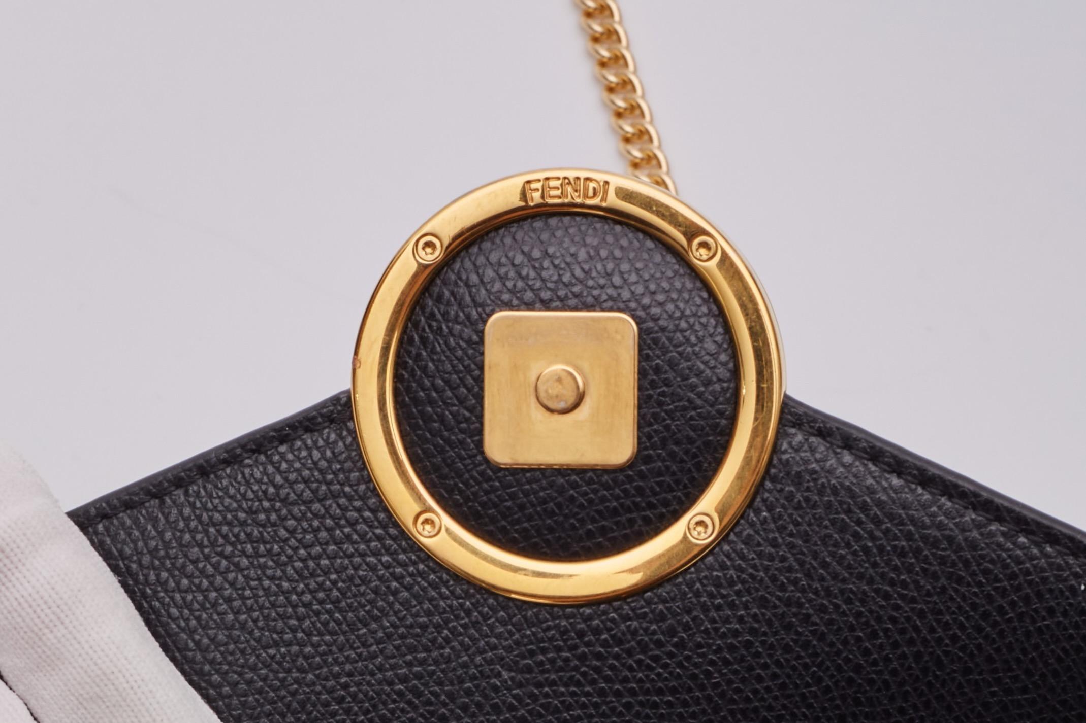 Fendi Black Leather F Logo Wallet On Chain Bag For Sale 6
